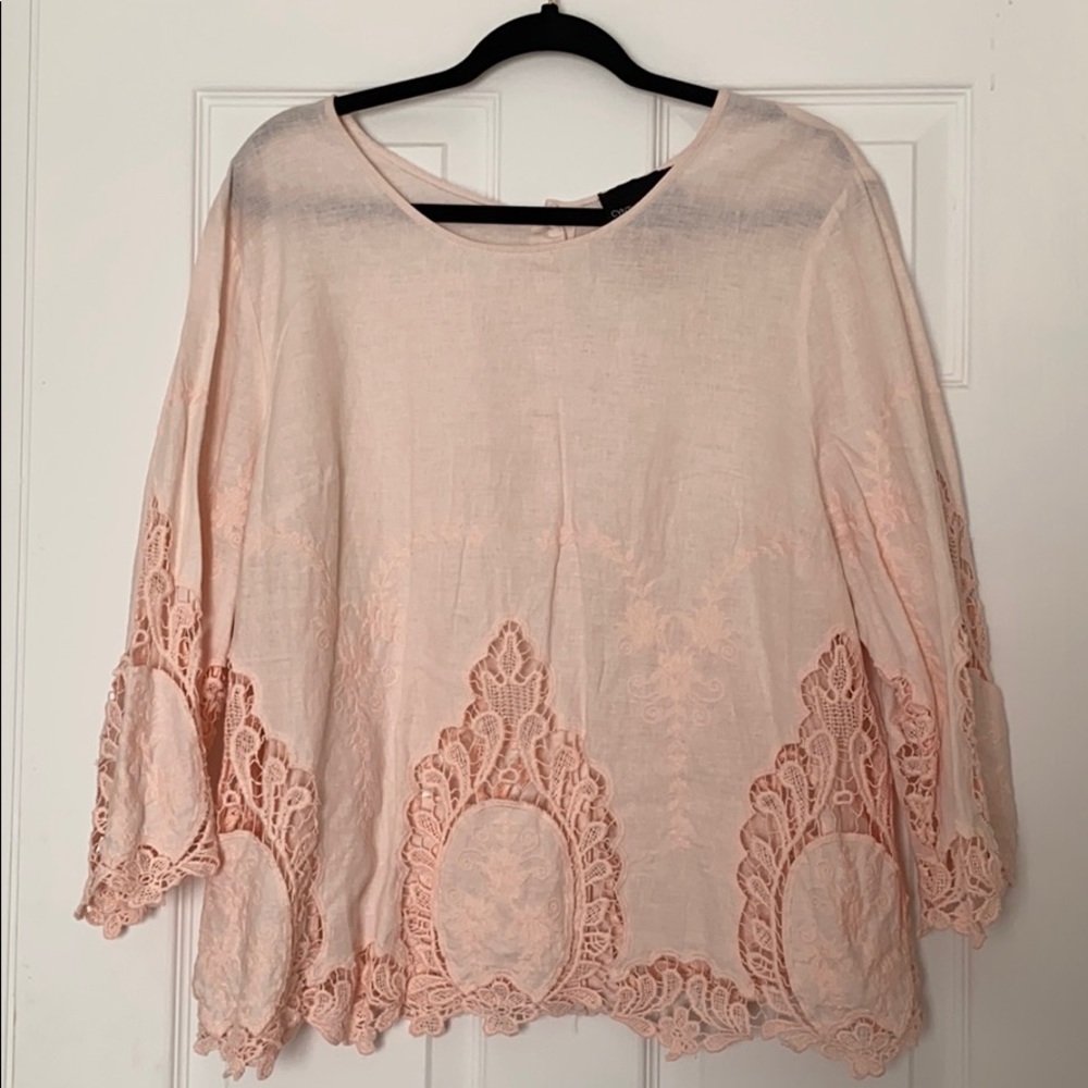 Cynthia Rowley Pink Flowy Linen-blend Tunic Top